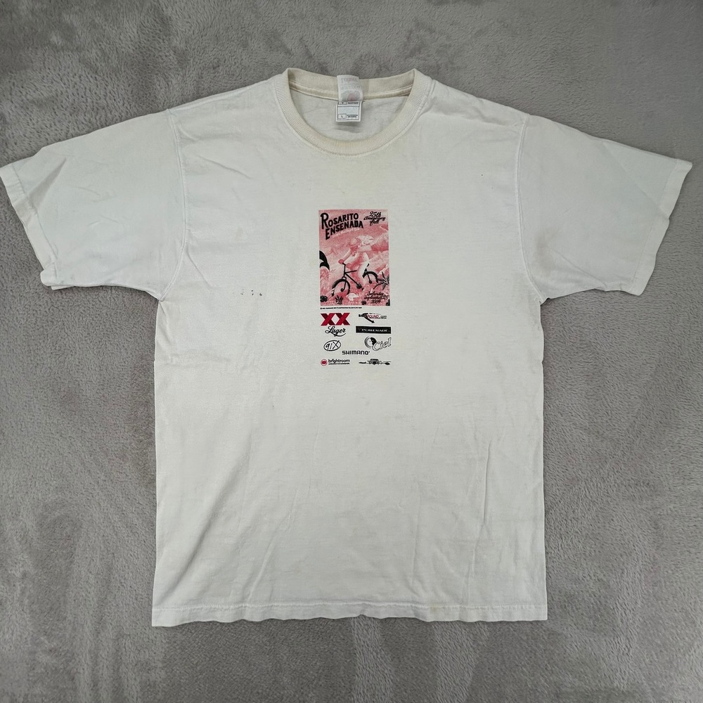 2004 Fruit of the Loom Mens T Shirt Large White Preowned Rosarito Ensenada Stain